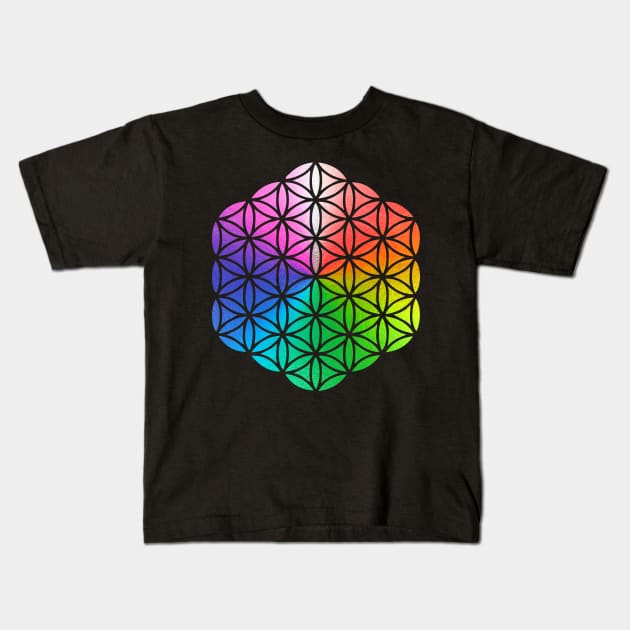 Flower of Life, Rainbow Colors Kids T-Shirt by PixDezines